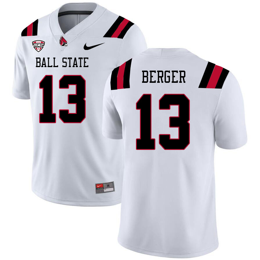 Ball State Cardinals #13 Brandon Berger College Football Jerseys Stitched Sale-White